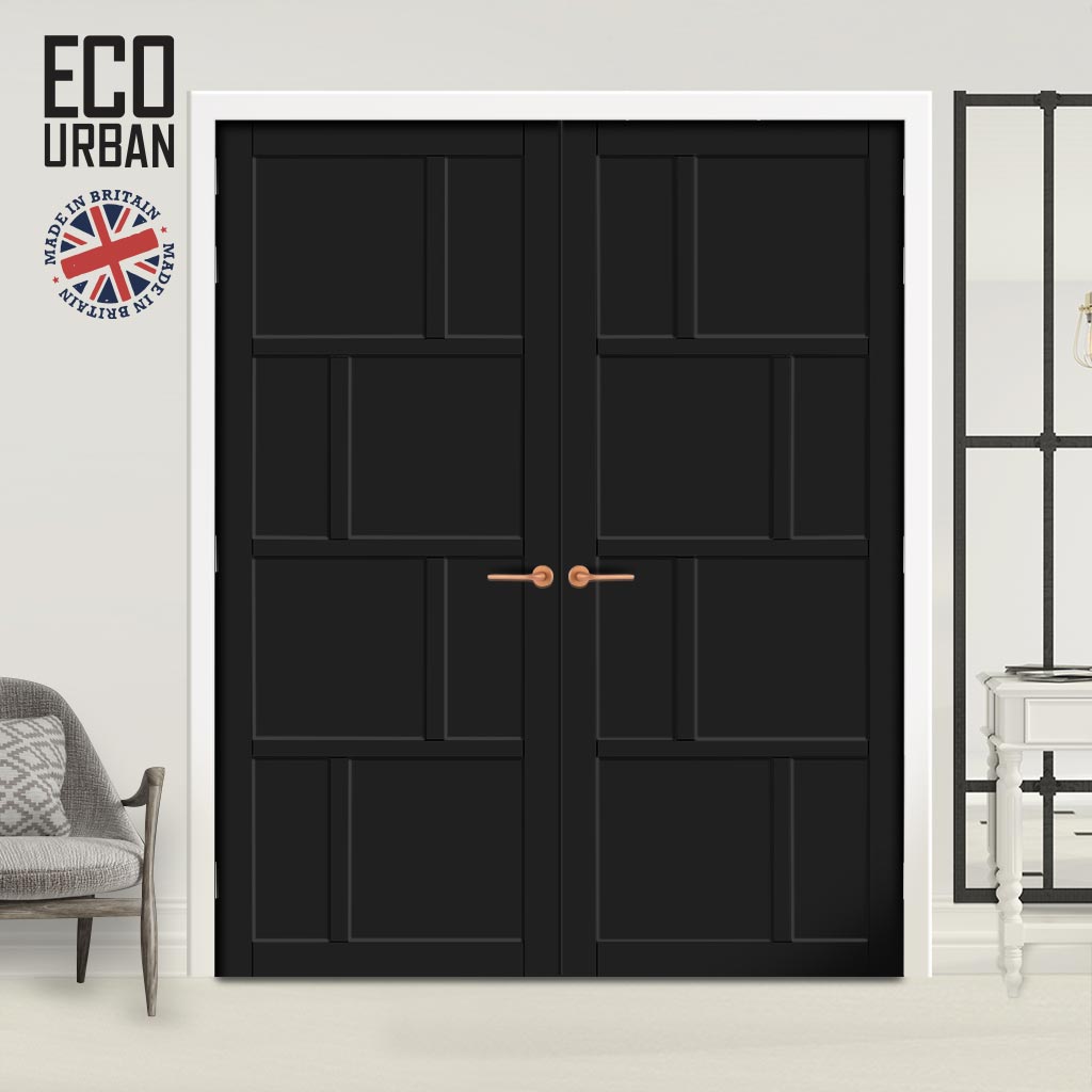 Kochi 8 Panel Solid Wood Internal Door Pair UK Made DD6415 - Eco-Urban® Shadow Black Premium Primed