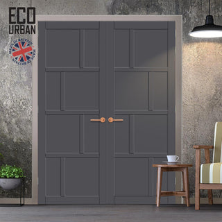 Image: Kochi 8 Panel Solid Wood Internal Door Pair UK Made DD6415 - Eco-Urban® Stormy Grey Premium Primed