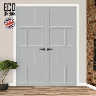 Image: Kochi 8 Panel Solid Wood Internal Door Pair UK Made DD6415 - Eco-Urban® Mist Grey Premium Primed