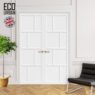 Image: Kochi 8 Panel Solid Wood Internal Door Pair UK Made DD6415 - Eco-Urban® Cloud White Premium Primed