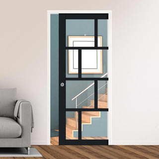 Image: Bespoke Handmade Eco-Urban® Kochi 8 Pane Single Evokit Pocket Door DD6415G Clear Glass - Colour Options