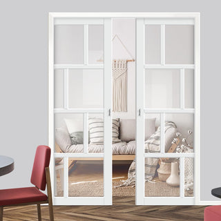 Image: Bespoke Handmade Eco-Urban® Kochi 8 Pane Double Evokit Pocket Door DD6415G Clear Glass - Colour Options