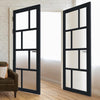 Eco-Urban Kochi 8 Pane Solid Wood Internal Door Pair UK Made DD6415SG Frosted Glass - Eco-Urban® Shadow Black Premium Primed