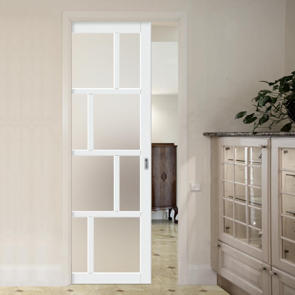 Handmade Eco-Urban® Kochi 8 Pane Single Evokit Pocket Door DD6415SG Frosted Glass - Colour & Size Options