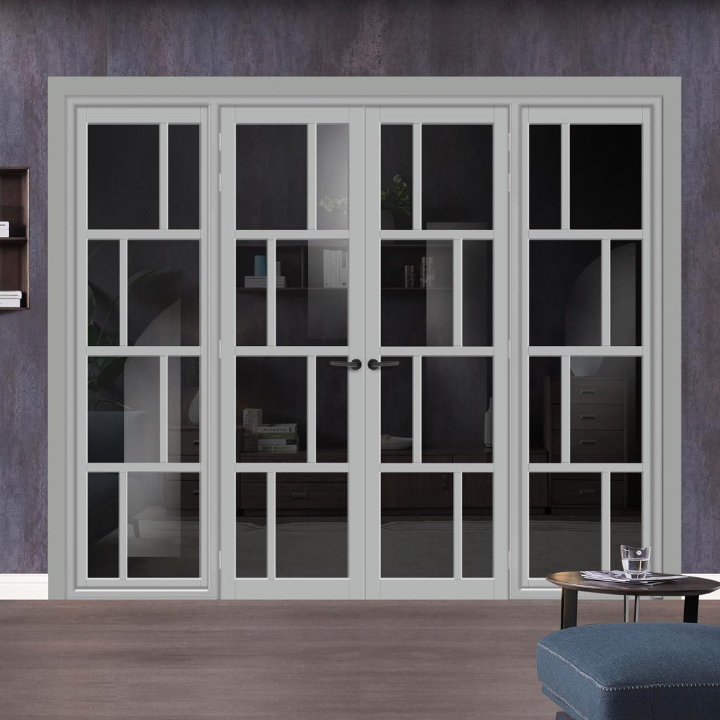 Urban Ultimate® Room Divider Kochi 8 Pane Door Pair DD6415T - Tinted Glass with Full Glass Sides - Colour & Size Options