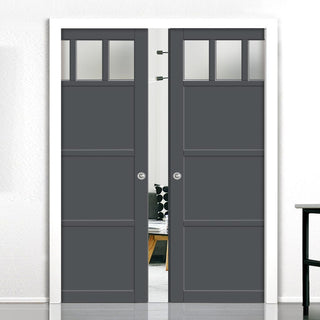 Image: Handmade Eco-Urban® Lagos 3 Pane 3 Panel Double Evokit Pocket Door DD6427SG Frosted Glass - Colour & Size Options
