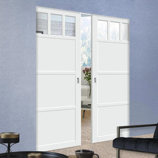 Image: Handmade Eco-Urban® Lagos 3 Pane 3 Panel Double Absolute Evokit Pocket Door DD6427G Clear Glass - Colour & Size Options