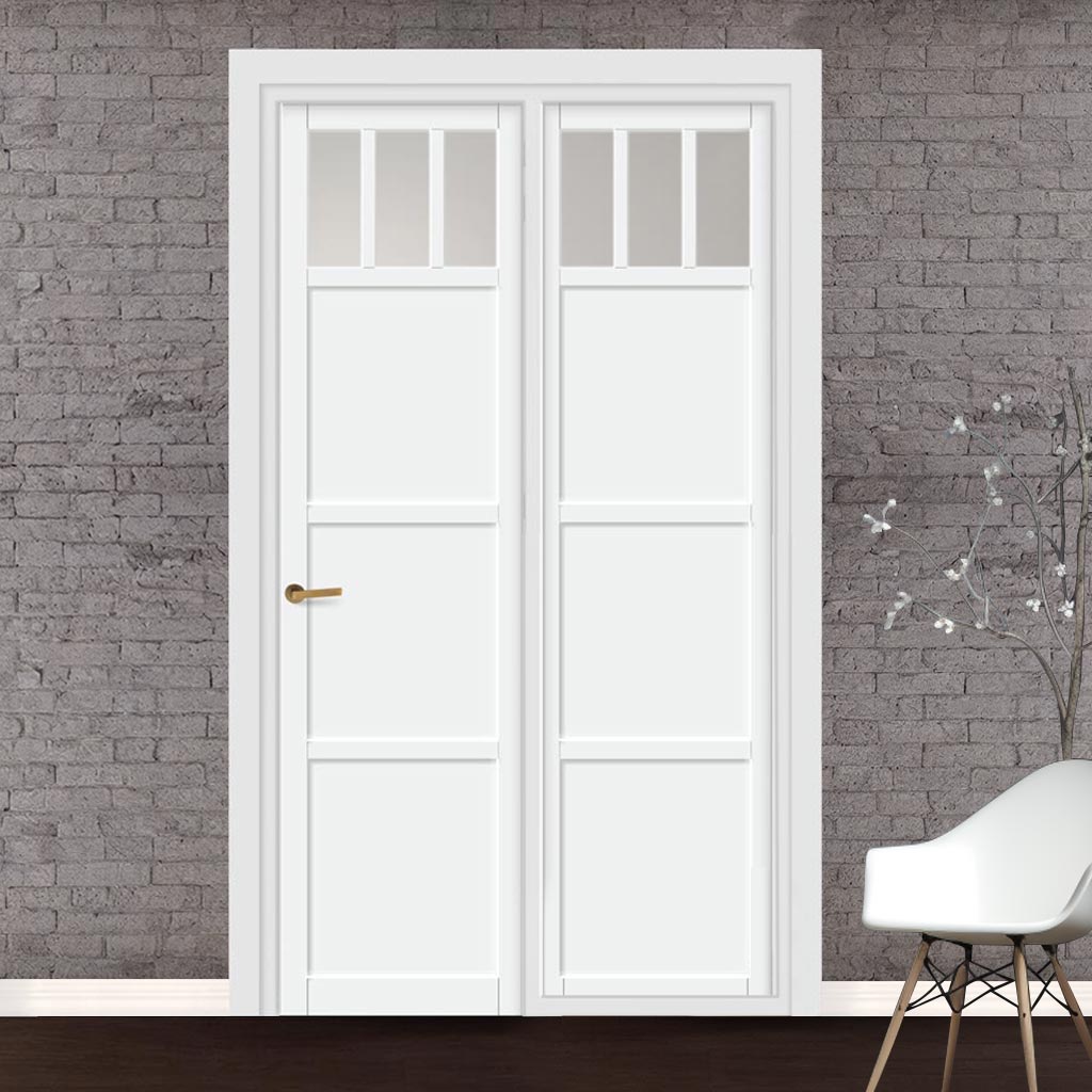 Urban Ultimate® Room Divider Lagos 3 Pane 3 Panel Door DD6427F - Frosted Glass with Full Glass Side - Colour & Size Options