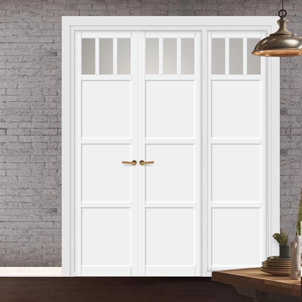 Urban Ultimate® Room Divider Lagos 3 Pane 3 Panel Door Pair DD6427F - Frosted Glass with Matching Side - Colour & Size Options