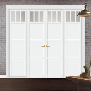 Image: Urban Ultimate® Room Divider Lagos 3 Pane 3 Panel Door Pair DD6427F - Frosted Glass with Matching Sides - Colour & Size Options