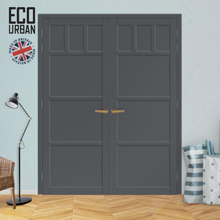 Image: Lagos 6 Panel Solid Wood Internal Door Pair UK Made DD6427 - Eco-Urban® Stormy Grey Premium Primed