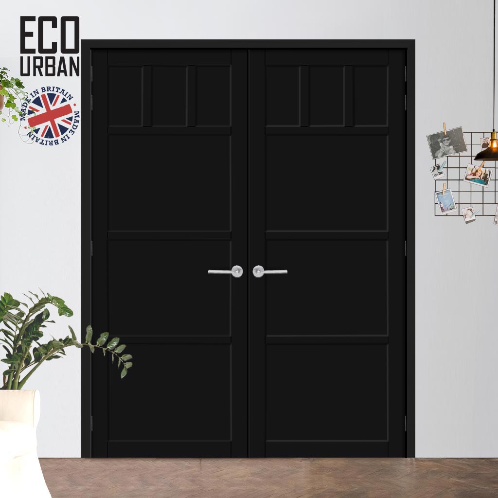Lagos 6 Panel Solid Wood Internal Door Pair UK Made DD6427 - Eco-Urban® Shadow Black Premium Primed