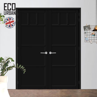 Image: Lagos 6 Panel Solid Wood Internal Door Pair UK Made DD6427 - Eco-Urban® Shadow Black Premium Primed