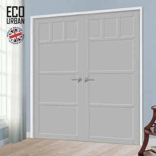 Image: Lagos 6 Panel Solid Wood Internal Door Pair UK Made DD6427 - Eco-Urban® Mist Grey Premium Primed