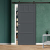 Top Mounted Black Sliding Track & Solid Wood Door - Eco-Urban® Lagos 6 Panel Solid Wood Door DD6427 - Stormy Grey Premium Primed