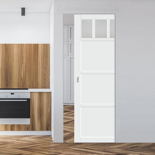 Image: Handmade Eco-Urban® Lagos 3 Pane 3 Panel Single Absolute Evokit Pocket Door DD6427SG Frosted Glass - Colour & Size Options