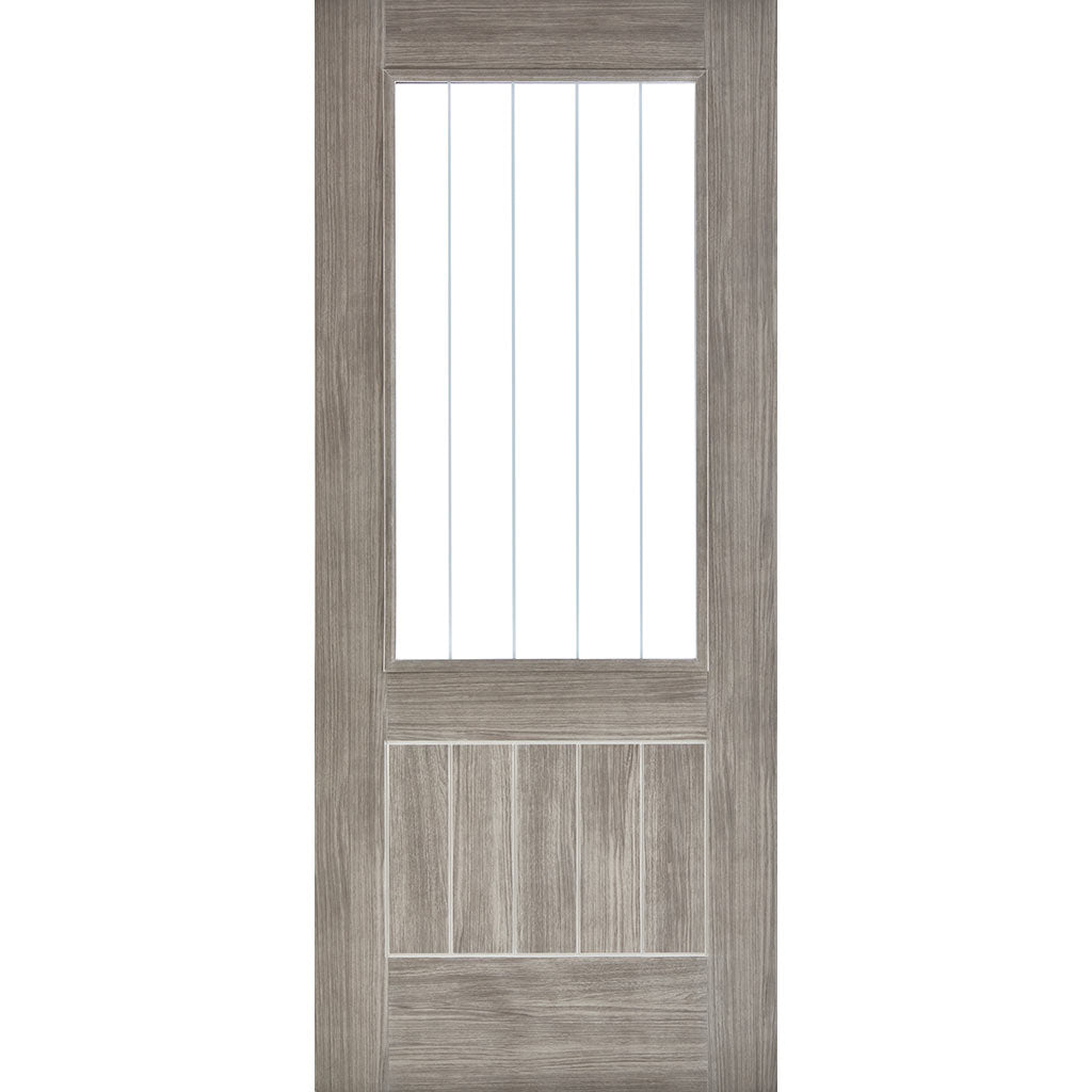 Laminate Mexicano Light Grey Door Pair - Etched Clear Glass - Prefinished