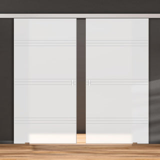 Image: Double Glass Sliding Door - Lauder 8mm Obscure Glass - Obscure Printed Design - Planeo 60 Pro Kit