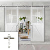 Saturn Tubular Stainless Steel Sliding Track & Frame Ledged and Braced Cottage Double Door - Clear Glass - White Primed