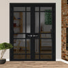 Leith 9 Pane Solid Wood Internal Door Pair UK Made DD6316 - Tinted Glass - Eco-Urban® Shadow Black Premium Primed