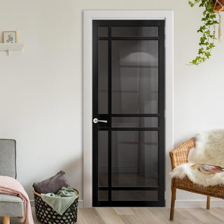 Image: Leith 9 Pane Solid Wood Internal Door UK Made DD6316 - Tinted Glass - Eco-Urban® Shadow Black Premium Primed