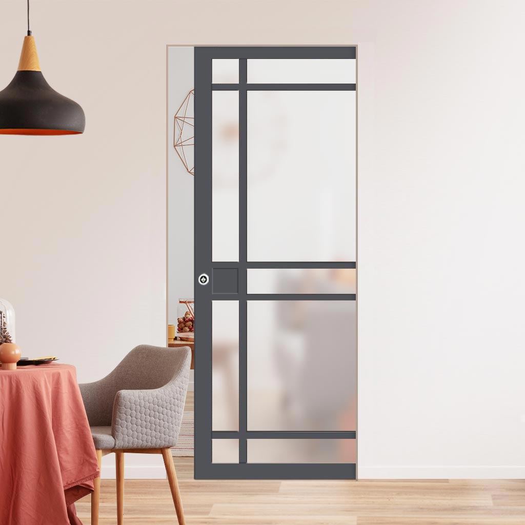 Handmade Eco-Urban® Leith 9 Pane Single Absolute Evokit Pocket Door DD6316SG - Frosted Glass - Colour & Size Options