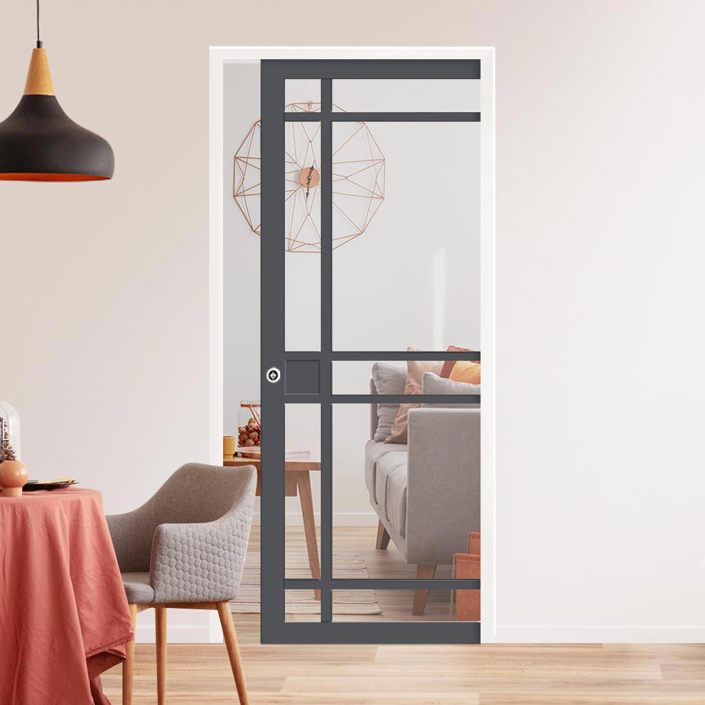 Handmade Eco-Urban Leith 9 Pane Single Evokit Pocket Door DD6316G - Clear Glass - Colour & Size Options