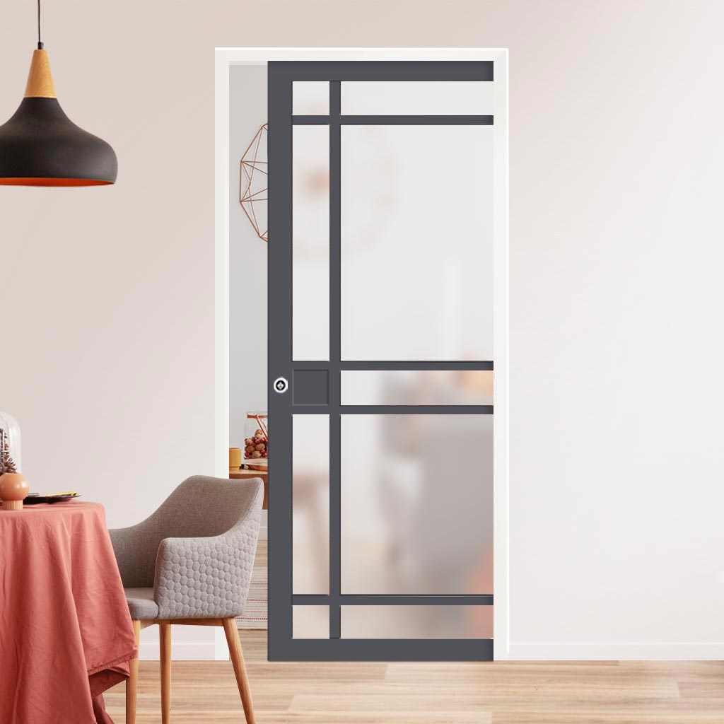 Handmade Eco-Urban® Leith 9 Pane Single Evokit Pocket Door DD6316SG - Frosted Glass - Colour & Size Options