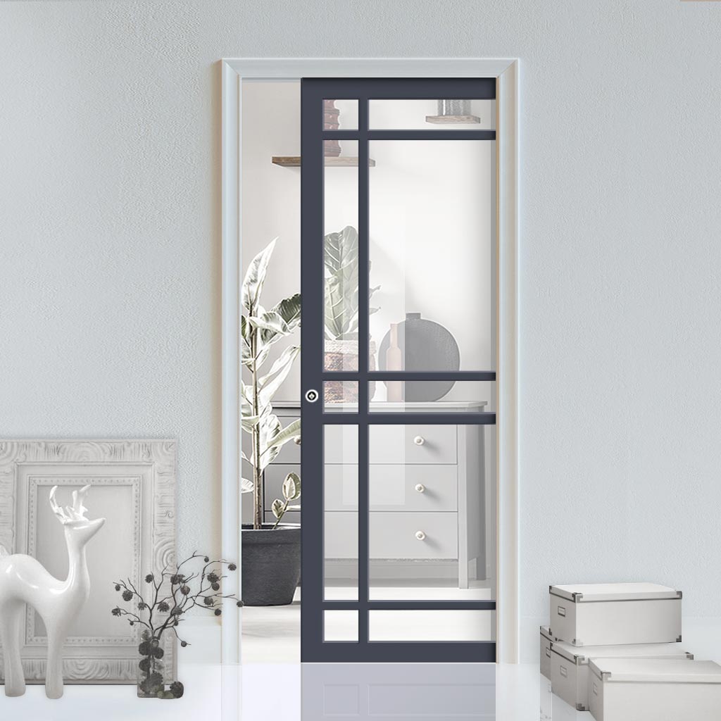 Bespoke Handmade Eco-Urban® Leith 9 Pane Single Evokit Pocket Door DD6316G - Clear Glass - Colour Options