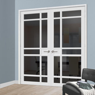 Image: Leith 9 Pane Solid Wood Internal Door Pair UK Made DD6316 - Tinted Glass - Eco-Urban® Cloud White Premium Primed
