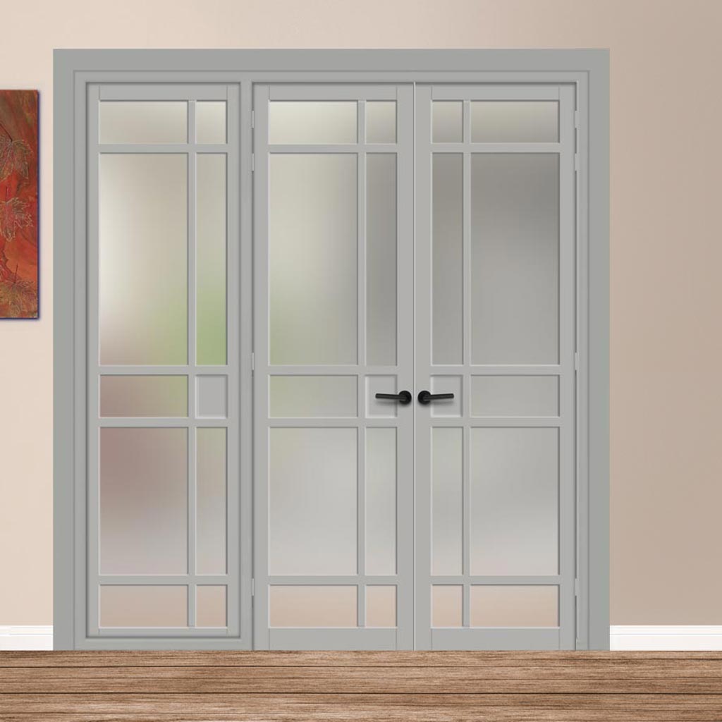 Urban Ultimate® Room Divider Leith 9 Pane Door Pair DD6316F - Frosted Glass with Full Glass Side - Colour & Size Options