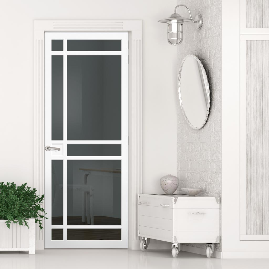 Leith 9 Pane Solid Wood Internal Door UK Made DD6316 - Tinted Glass - Eco-Urban® Cloud White Premium Primed