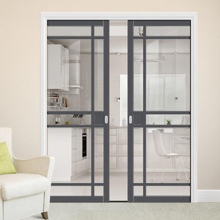 Image: Bespoke Handmade Eco-Urban® Leith 9 Pane Double Evokit Pocket Door DD6316G - Clear Glass - Colour Options