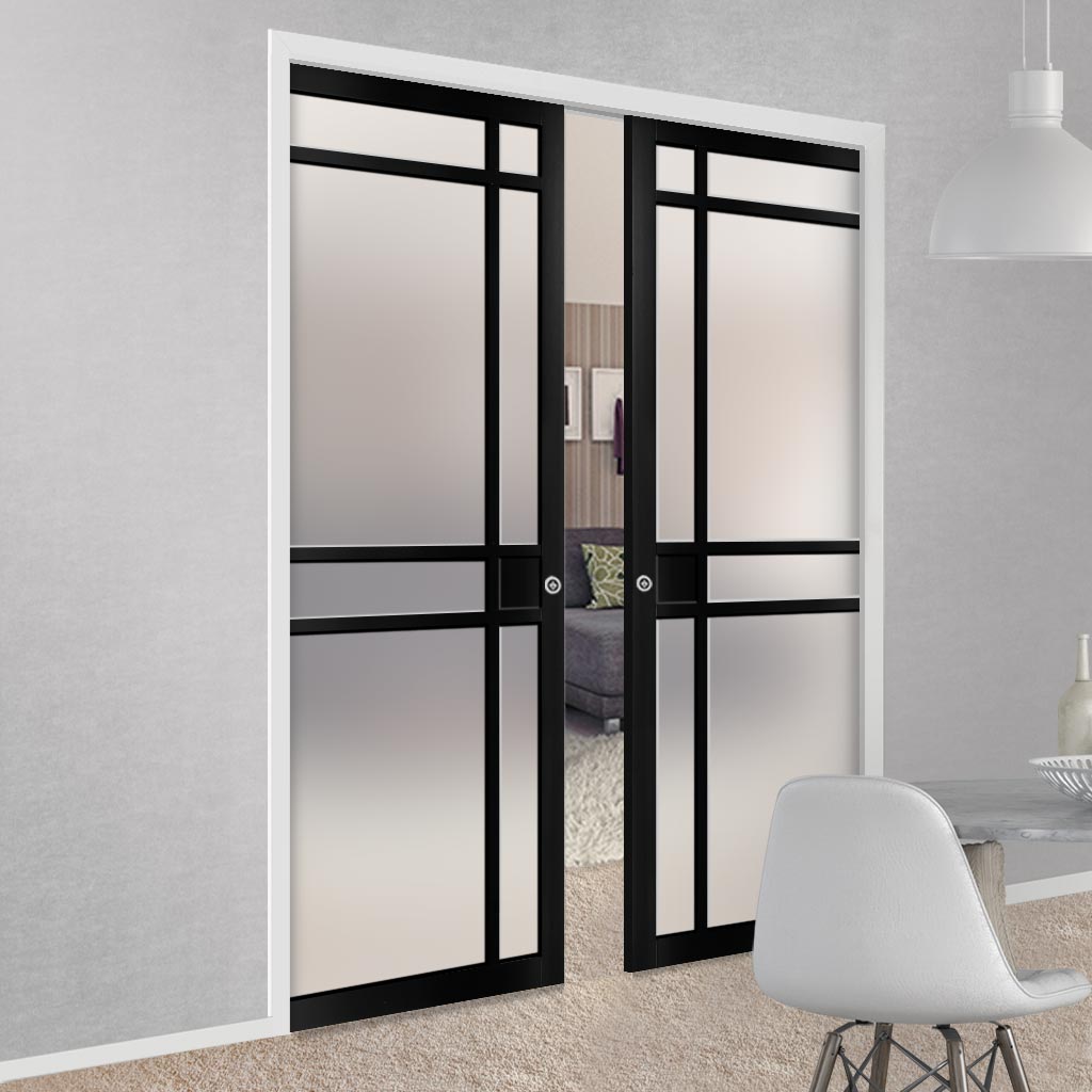 Bespoke Handmade Eco-Urban® Leith 9 Pane Double Evokit Pocket Door DD6316SG - Frosted Glass - Colour Options