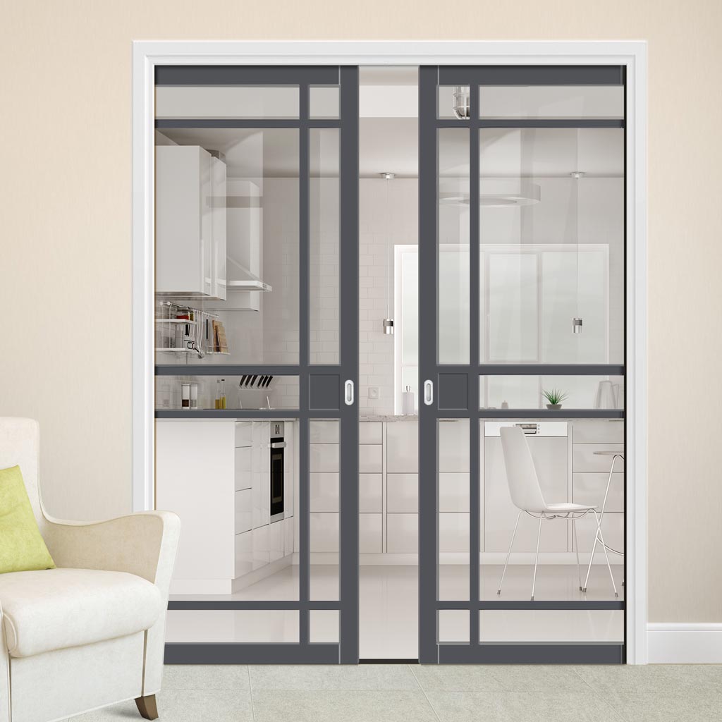 Handmade Eco-Urban® Leith 9 Pane Double Evokit Pocket Door DD6316G - Clear Glass - Colour & Size Options