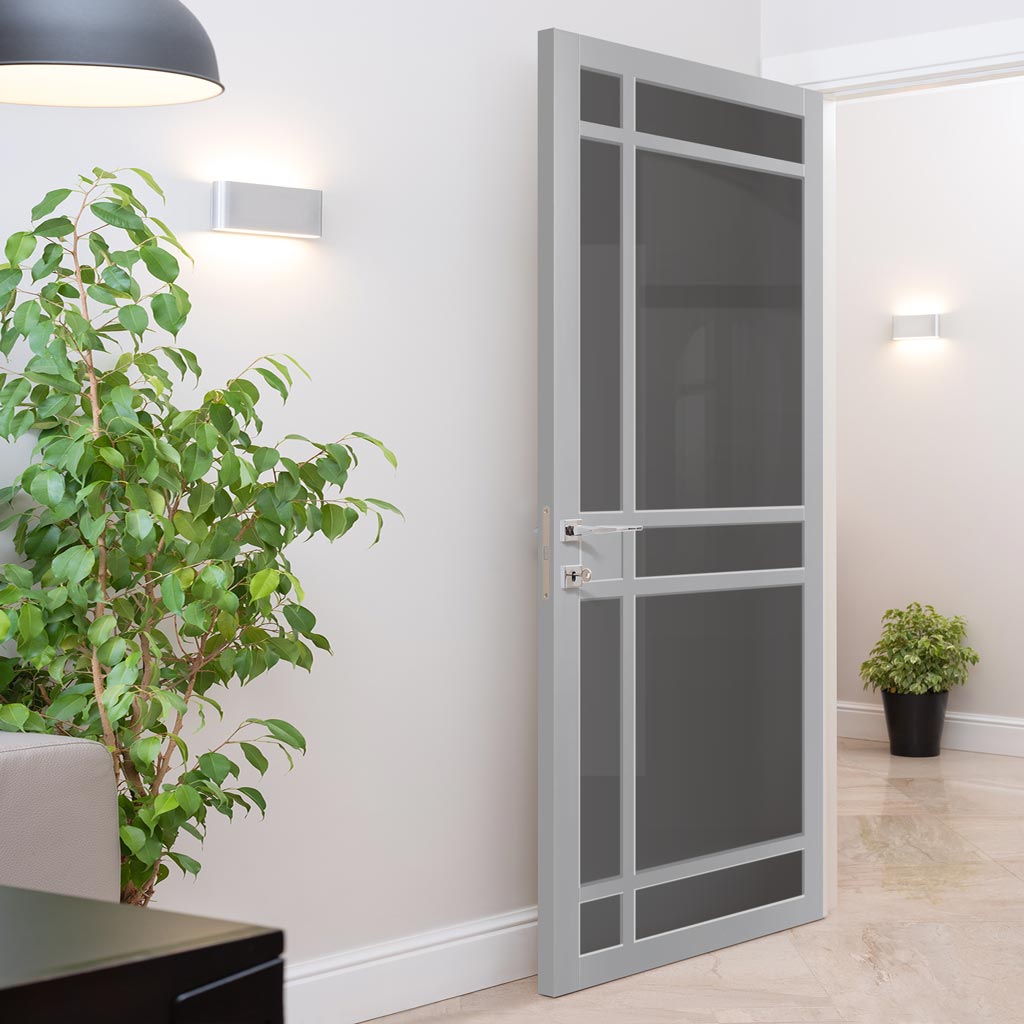 Leith 9 Pane Solid Wood Internal Door UK Made DD6316 - Tinted Glass - Eco-Urban® Mist Grey Premium Primed