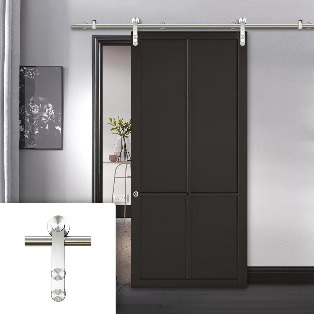 Saturn Tubular Stainless Steel Sliding Track & Liberty 4 Panel Door - Black Painted - Prefinished