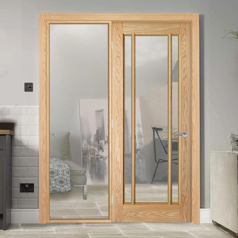 OakRoom Divider - Lincoln 3 Pane Unfinished Door with Full Glass Side