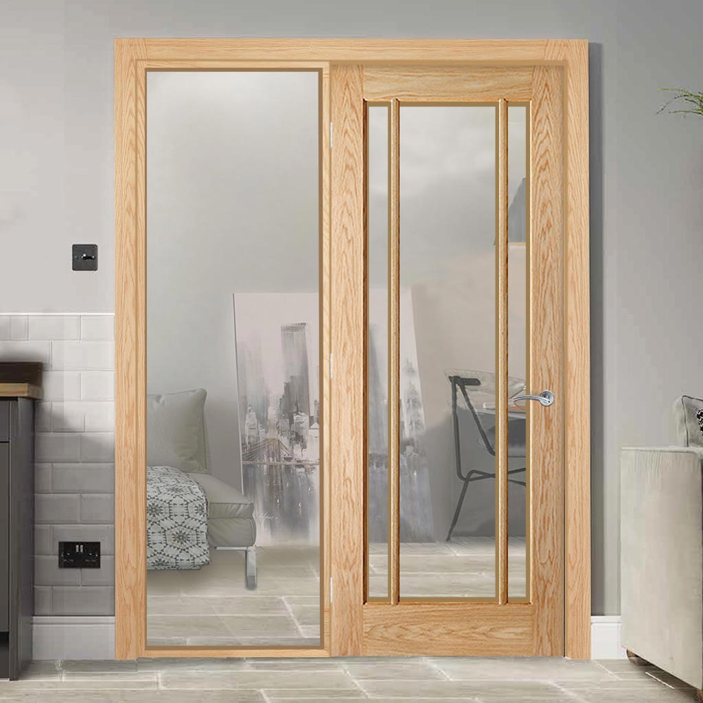 ThruEasi Oak Room Divider - Lincoln 3 Pane Unfinished Door with Full Glass Side