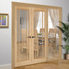 OakRoom Divider - Lincoln 3 Pane Clear Glass Unfinished Door Pair with Full Glass Side