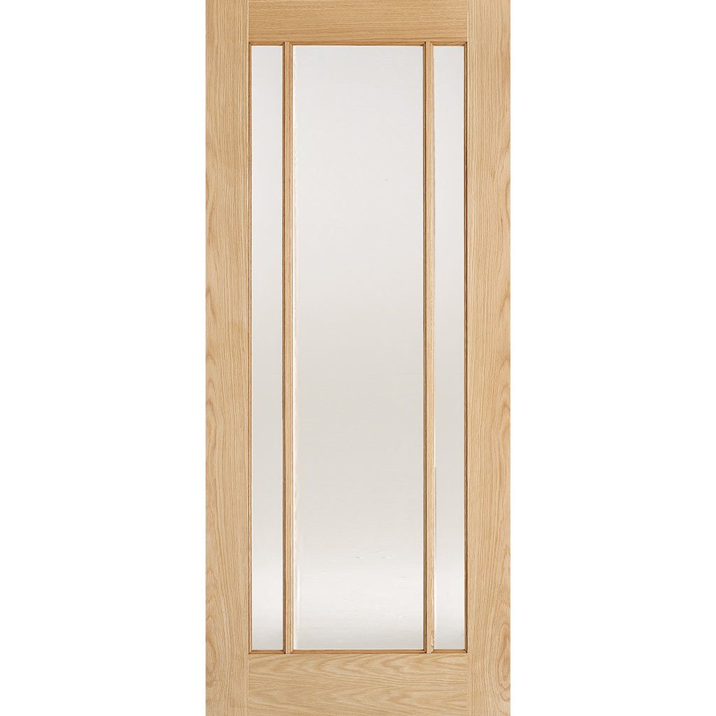 Minimalist Wardrobe Door & Frame Kit - Two Lincoln Glazed Oak Doors - Frosted Glass - Unfinished