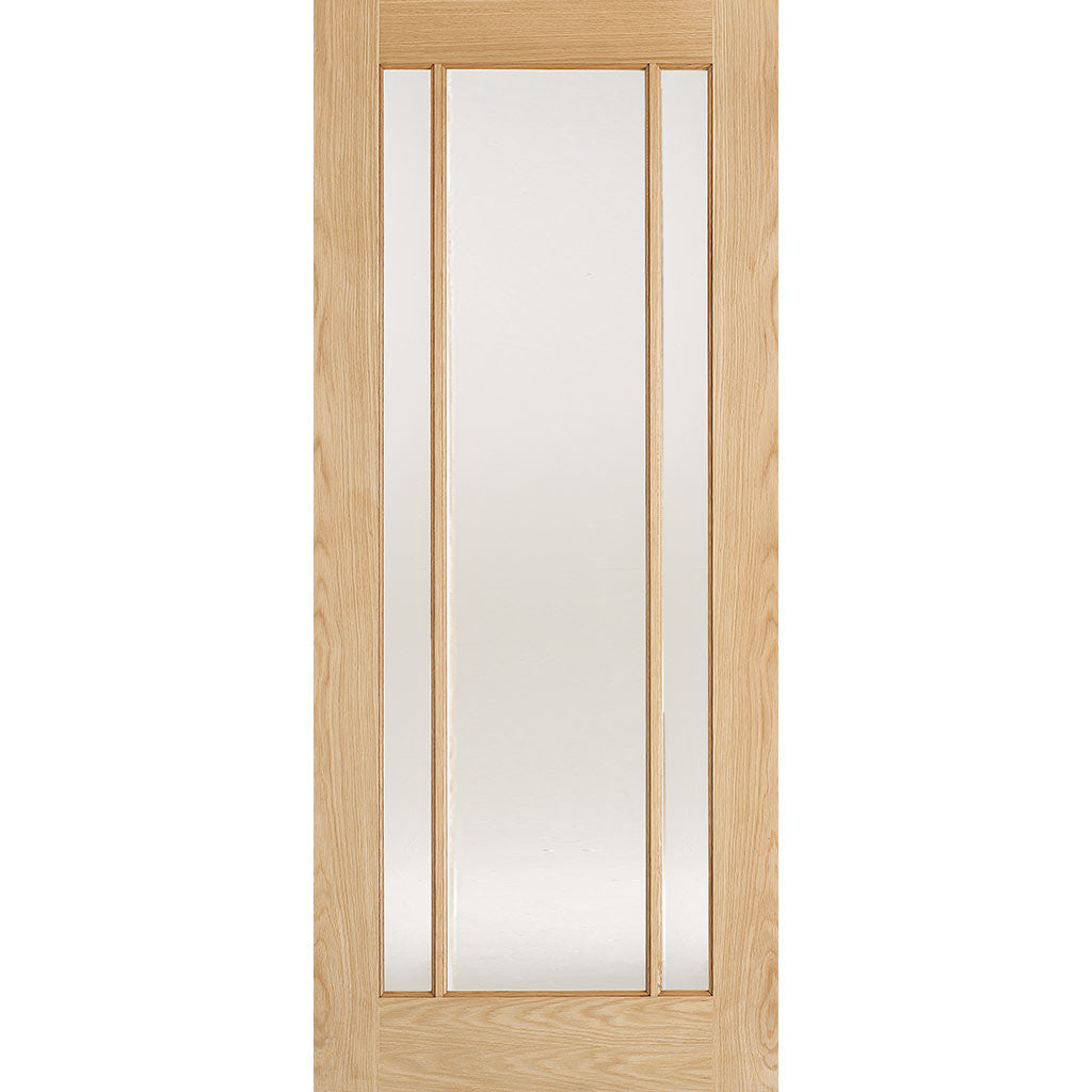Lincoln Glazed Oak Absolute Evokit Double Pocket Door Detail - Frosted Glass - Unfinished