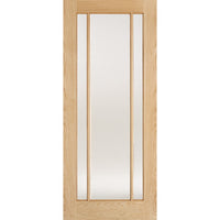 Three Sliding Wardrobe Doors & Frame Kit - Lincoln Glazed Oak Door - Frosted Glass - Unfinished