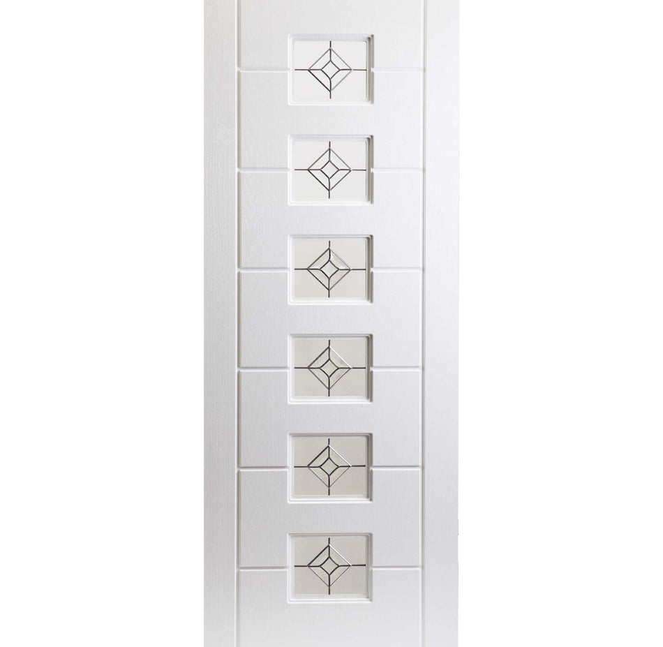 White PVC lomond lightly grained door diamonds style glass