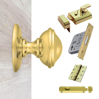 Image: External M60 Round Centre Knob Stable Door Handle Pack - Brass Finish