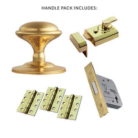 External M61 Centre Knob Front Door Handle Pack - Brass Finish