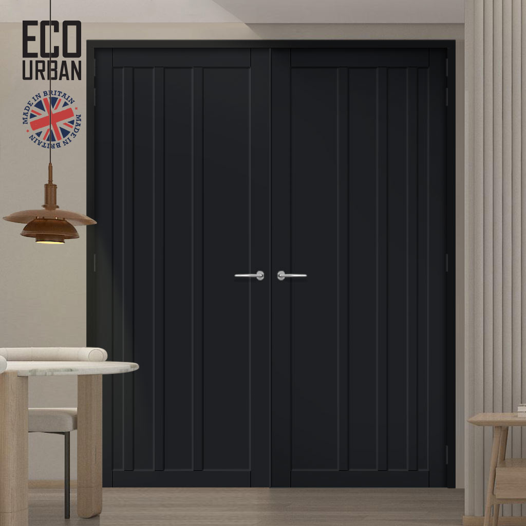 Malmo 4 Panel Solid Wood Internal Door Pair UK Made DD6401 - Eco-Urban® Shadow Black Premium Primed