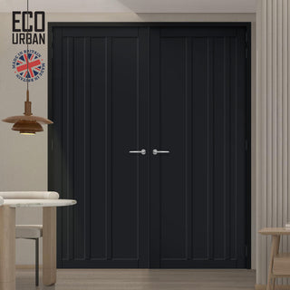 Image: Malmo 4 Panel Solid Wood Internal Door Pair UK Made DD6401 - Eco-Urban® Shadow Black Premium Primed