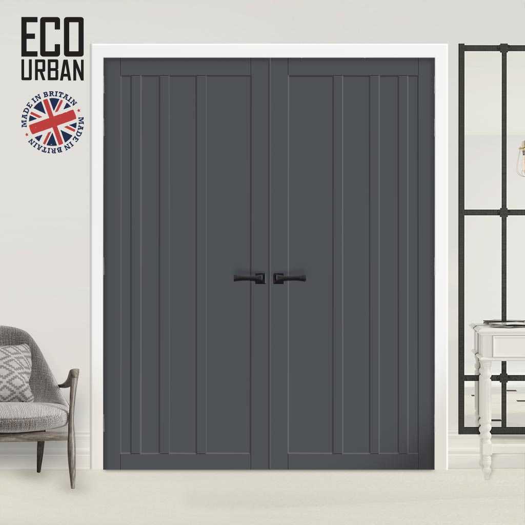 Malmo 4 Panel Solid Wood Internal Door Pair UK Made DD6401 - Eco-Urban® Stormy Grey Premium Primed