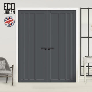 Image: Malmo 4 Panel Solid Wood Internal Door Pair UK Made DD6401 - Eco-Urban® Stormy Grey Premium Primed